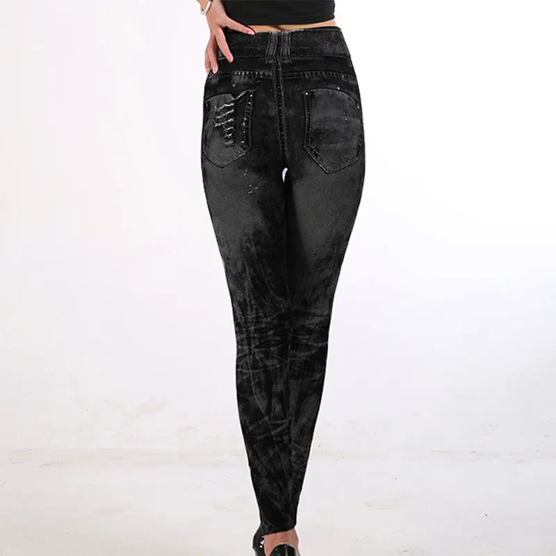 Леггинсы, джинсы из искусственного денима, узкие Джеггинсы для фитнеса, S-3XL, женские сексуальные джинсы с высокой талией, обтягивающие леггинсы из эластичной ткани