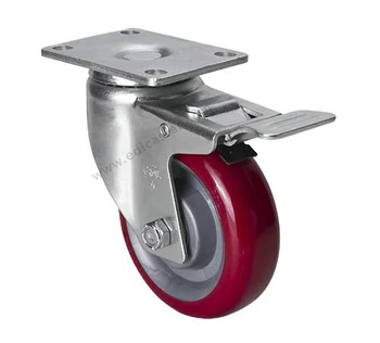 

1PC EDL Medium 4 Inch Casters Wheels 150Kg Polyurethane PU Wheels Castors Plate Double Bearing Iron Brake Industrial for trolley