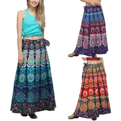 Womail Для женщин юбка летняя мода многоцветный перо юбка с принтом свободные длинные Бохо пляжная юбка в цыганском стиле Повседневное 2019