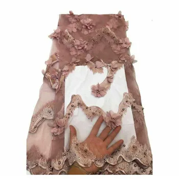 

African Noble Design Net Lace Fabric With 3D Applique Guipure Style 3D Flower In Nigerian Indian Wedding Mesh Material