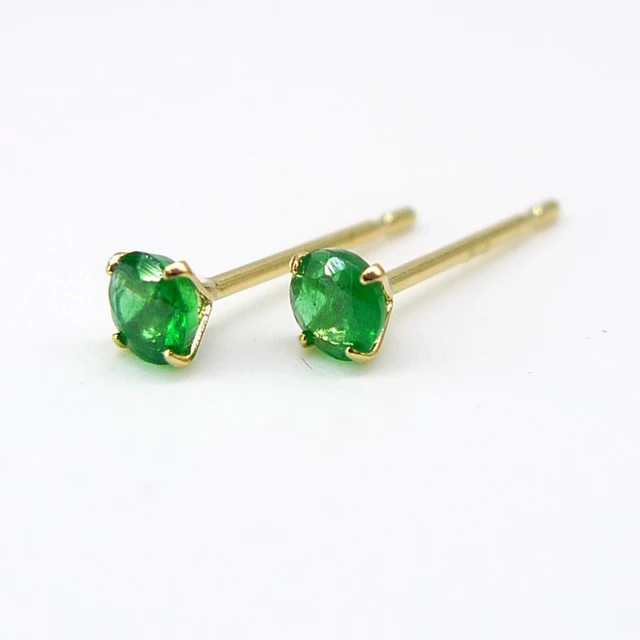 10k 18k Solid Gold Natural Emerald Earrings Women 2mm 3mm Size 10k 18k Solid Gold Natural Emerald Earrings Women 2mm 3mm Size Or White 1pcs