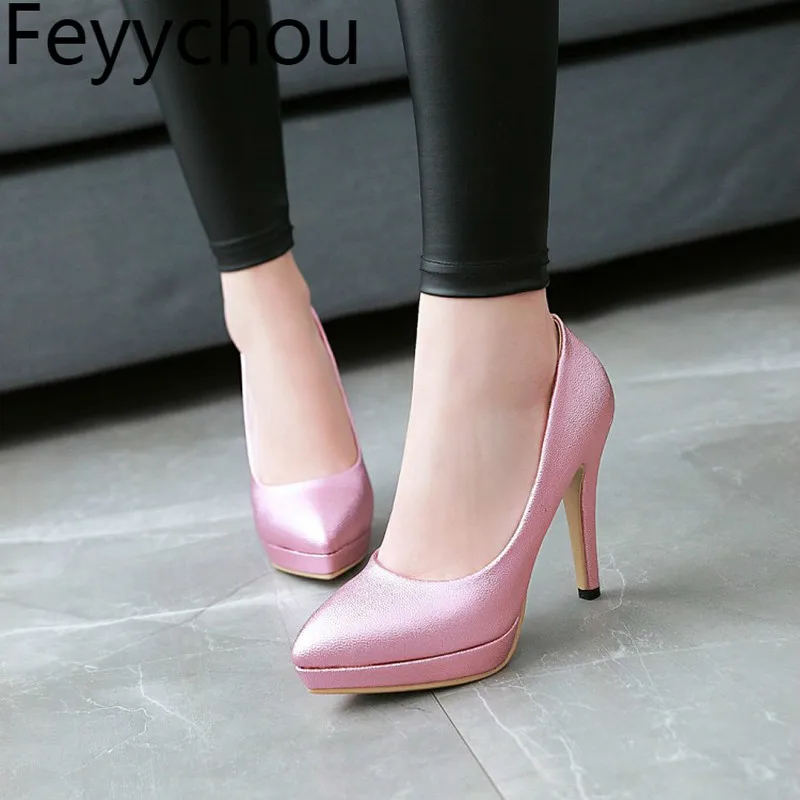 

Women Pumps Shoe Super High Heel Pu Platform Slip on 2018 Spring Autumn Sexy New Fashion Casual Office Wedding Party Pink Gold