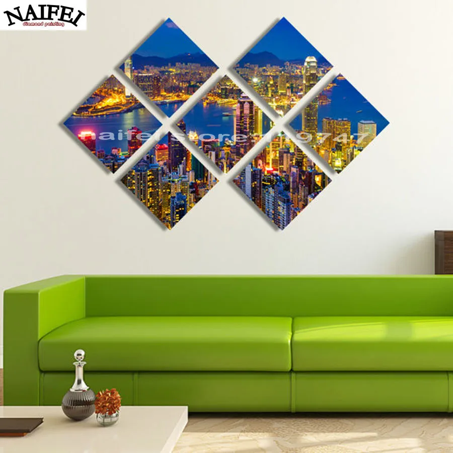 

7pcs,Full square Diamond Painting Cross Stitch"city Night nature scenery"5D Diamond Embroidery Mosaic Multi-picture stickers