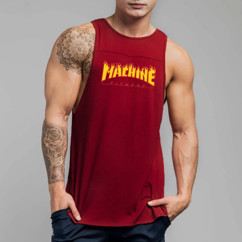 Muscleguys Gyms Tank Top Men Workout Clothing Bodybuilding Stringer Muscle Vests Cotton Patchwork Singlets fitness homme - Цвет: Бургундия