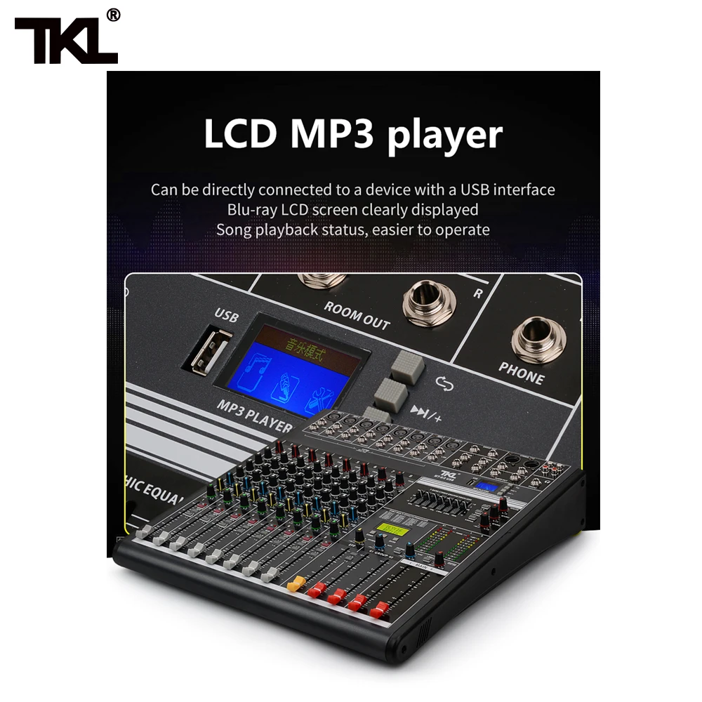 TKL 8 채널 디지털 믹서 전문 오디오 사운드 믹싱 리버브 및 효과, 블루투스 2USB DJ 믹서
