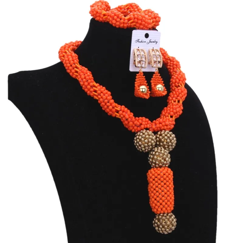 

4UJewelry Nigeria Jewelry Sets For Wedding Orange & Gold Dubai Jewelry Sets for Women Big Balls African Beads Necklace 2018 Hot