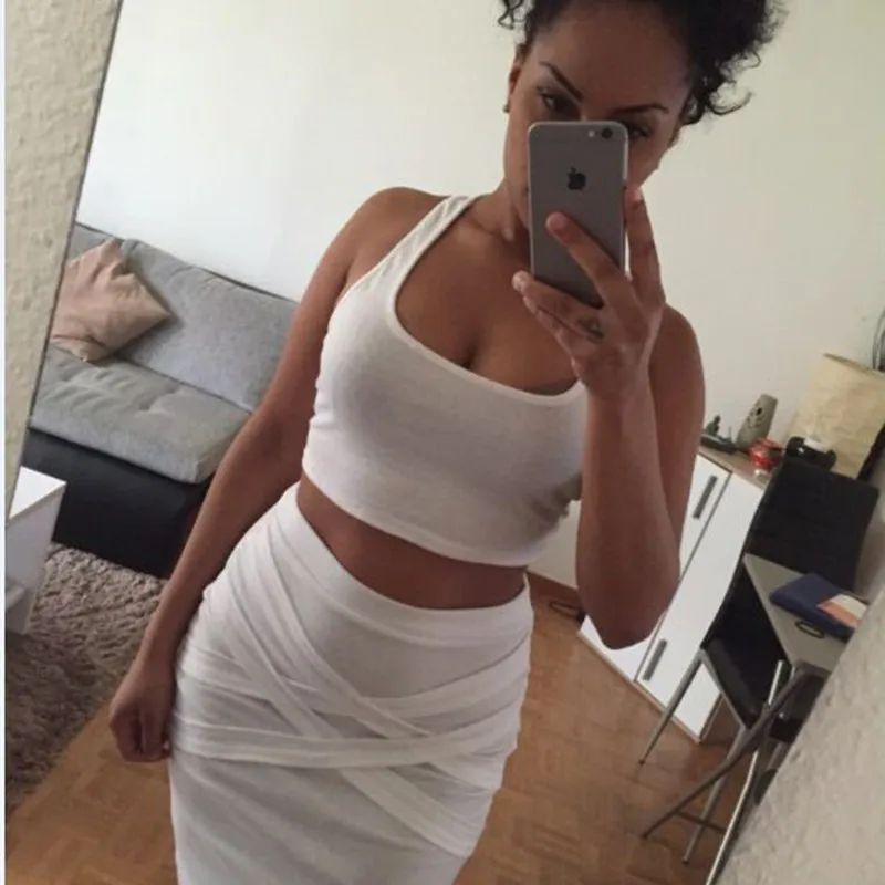 2016 Fashion Women Summer Sets 2 Pieces Club Dress Set Female O Neck Crop Tops & Skirt New Sexy Strapless Women\'s Clothes Suit (3)