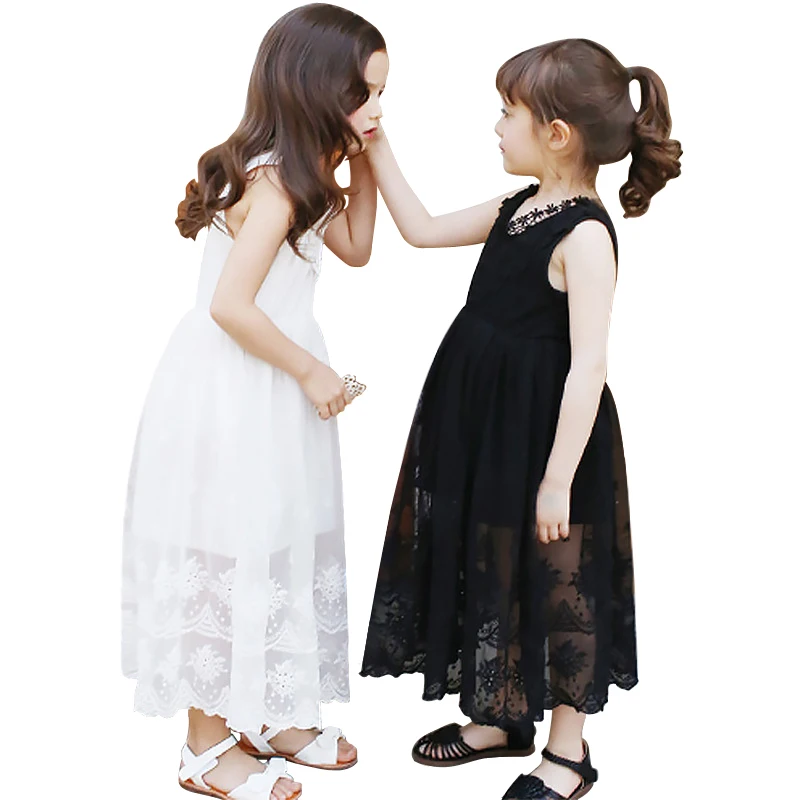 Age 4-14 Yrs Big Girls Dresses Summer 2018 Fashion New Lace Princess Sleeveless Long Maxi Dresses For Girl Kids White And Black Age 4-14 Yrs Big Girls Dresses Summer 2018 Fashion New Lace Princess Sleeveless Long Maxi Dresses For Girl Kids White And Black