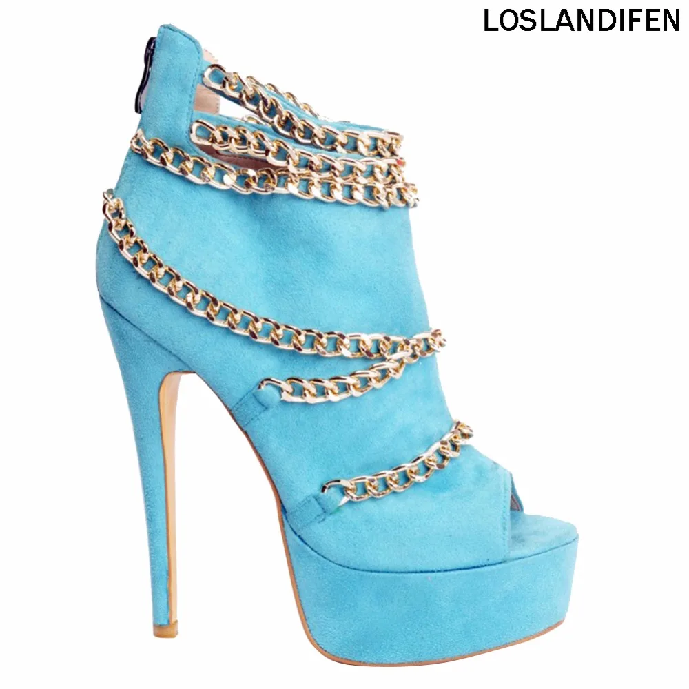 

2018 New Style Ladies Women's Fashion Sexy Platform High Heel Chain Deco Ankle Boots Party Evening Shoes XD202