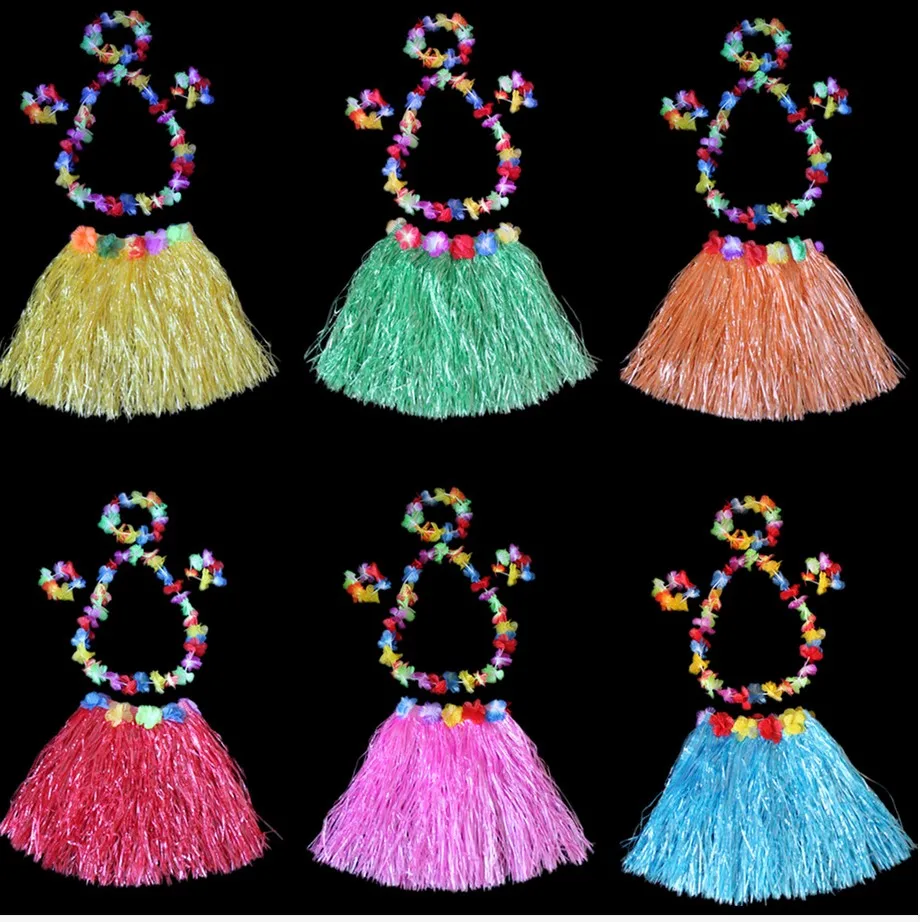 Детская разноцветная юбка для танца живота на 40 см, гавайский танец хула, юбка «хула», анадем, повязка на голову, браслет, много цветов
