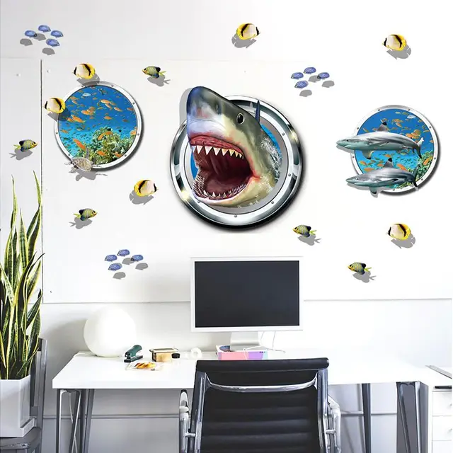 amazing underwater world shark fish submarine wall stickers decals