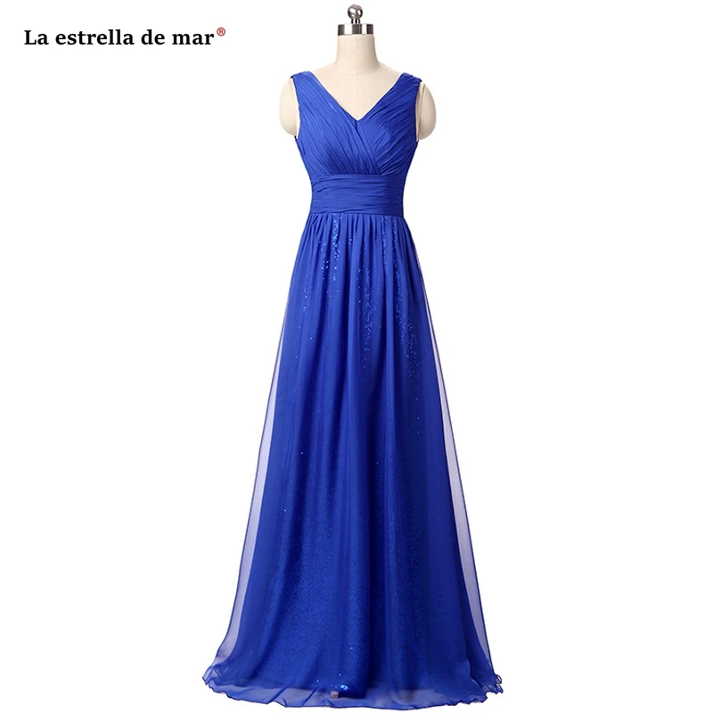 Vestido madrinha2019 новые шифоновые блестки сексуальные V шеи линии Королевский синий Длинные платья подружек невесты свадебное платье для гостей