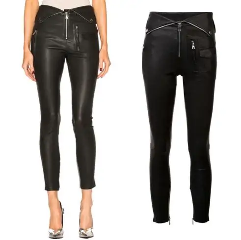 Весенние новые модные брендовые облегающие кожаные брюки-карандаш с отворачивающейся талией женские брюки-карандаш из искусственной кожи wj258