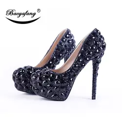 BaoYaFang/женская свадебная обувь черного цвета; обувь на платформе и высоком каблуке; женские модельные туфли для вечеринки; женская обувь с