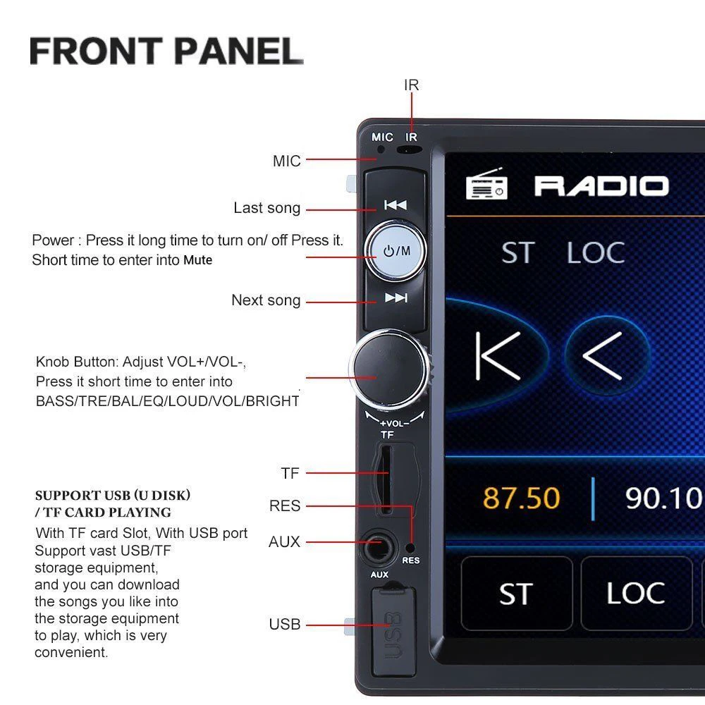 Podofo 2 din Автомобильный Радио 7 "HD сенсорный экран Mirrorlink Авто Радио Bluetooth стерео Мультимедиа MP5 плеер заднего вида камера