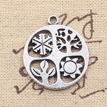 4 Uds Charms Four Seasons 28x24mm ajuste antiguo para hacer colgantes, color plata tibetana Vintage, joyería hecha a mano DIY