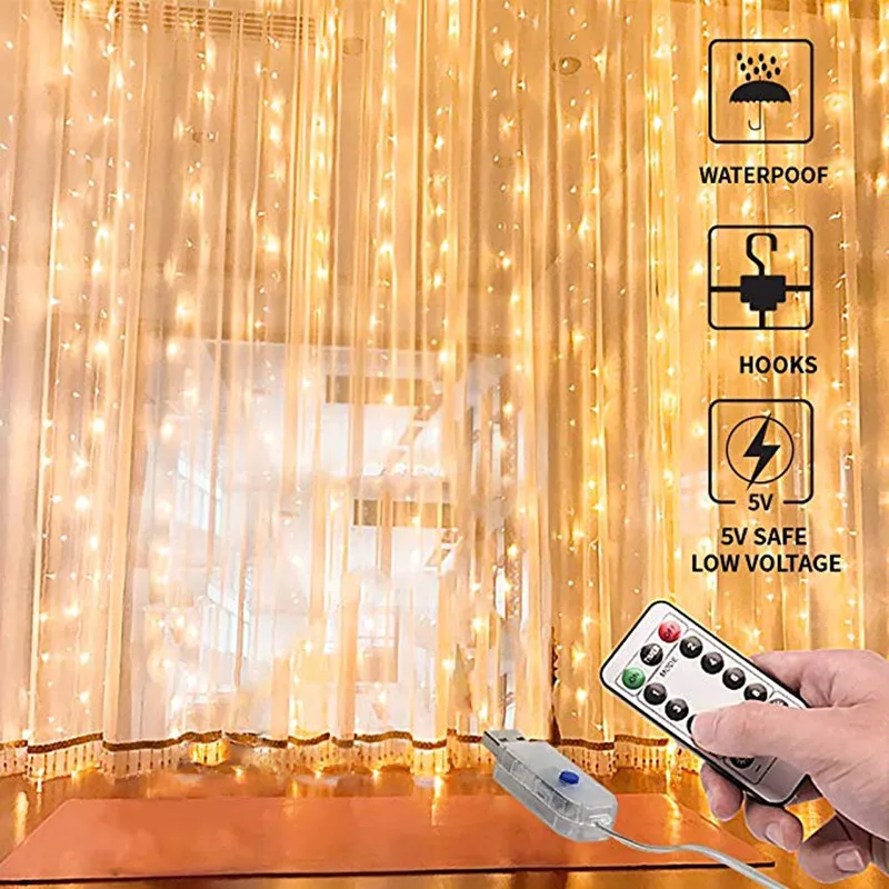 

3x1/3x3m 100/300 LED curtain light string USB power copper wire fairy lights string living room bedroom curtain decor lighting