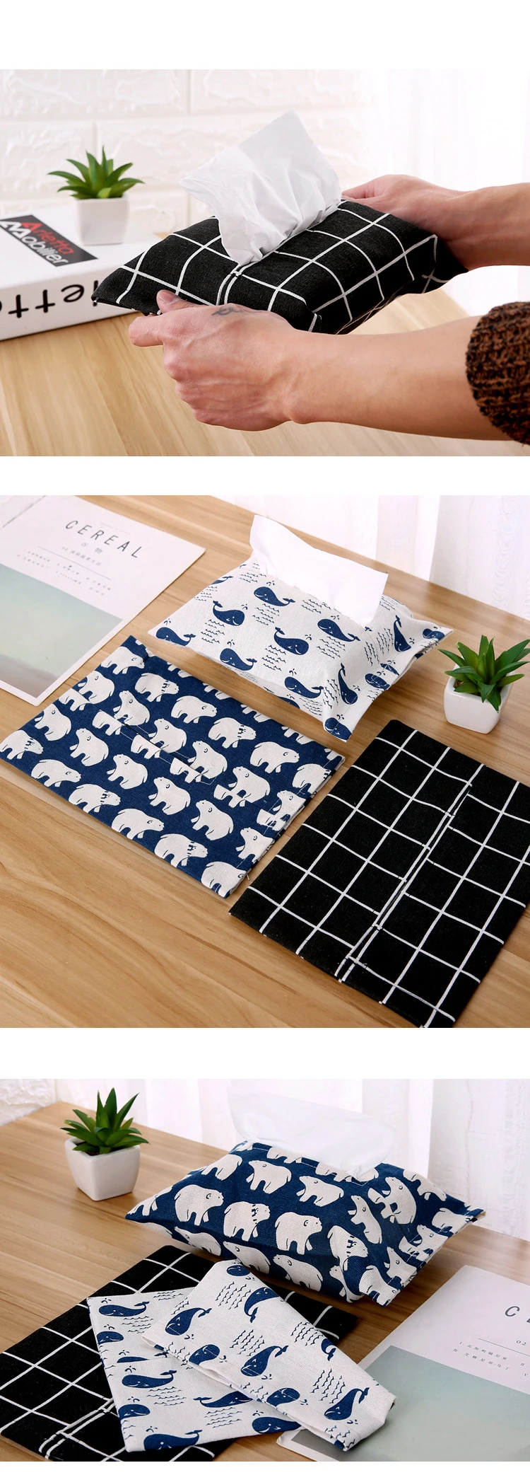 Washable Cotton Facial Tissue Storage Box Living Room Bedroom Car Handsome Velcro Pocket Soft Comfortable Simple Practical (6)