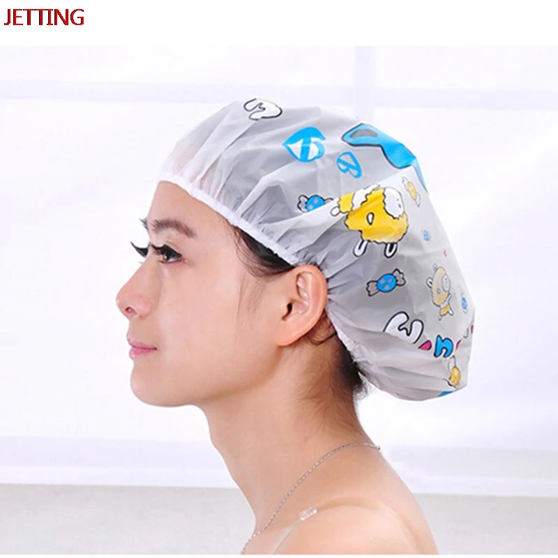 Elastic Waterproof Hats Women Ladies Clear Bath Spa Caps Comfortable Cartoon Shower Caps Bathing Bathroom Products