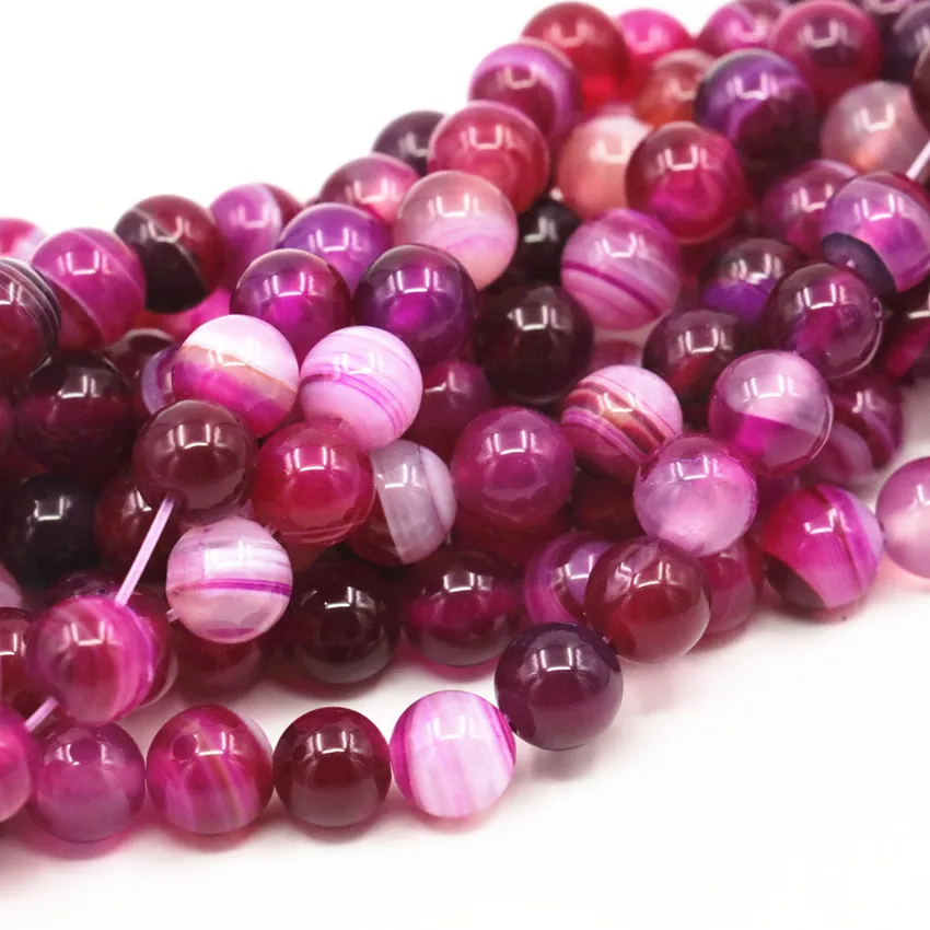 

New Round Natural Stone Onyx Beads Veins Agates Rose Red 6 8 10 12mm Loose Beads Carnelian Stones for Jewelry Making 15inch A345