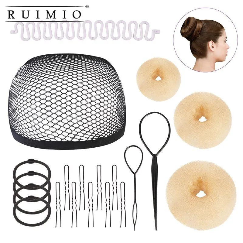 Women Beauty DIY Hair Styling Accessories Tools Kit Set Hair Bun Maker Donut Hair Clip Hairpins