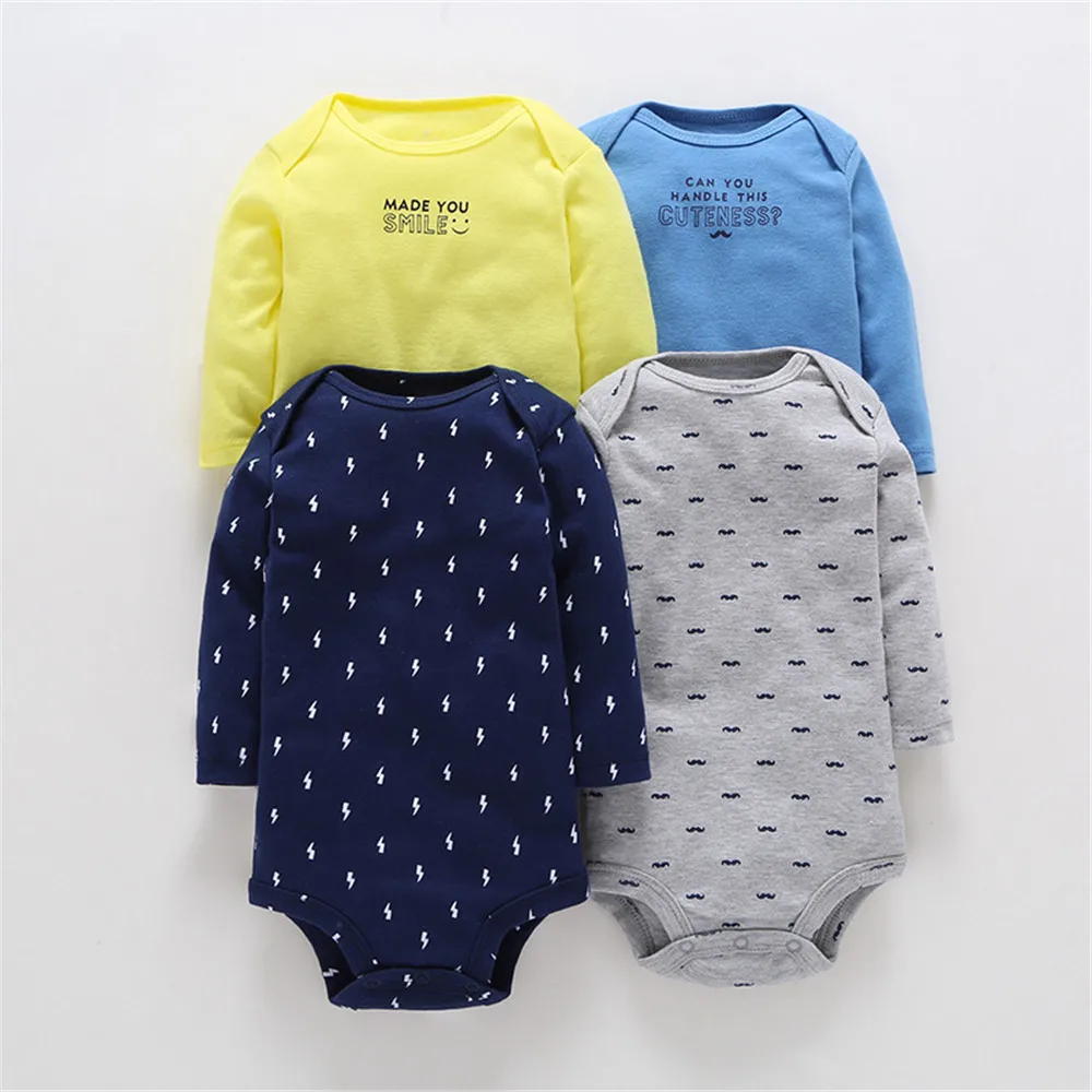 

4 Pieces Set Baby Boys Girls Long Sleeve Jumpsuit Shirt Round Neck Solid Color Romper Infant Clothing Cotton Outfit Autumn
