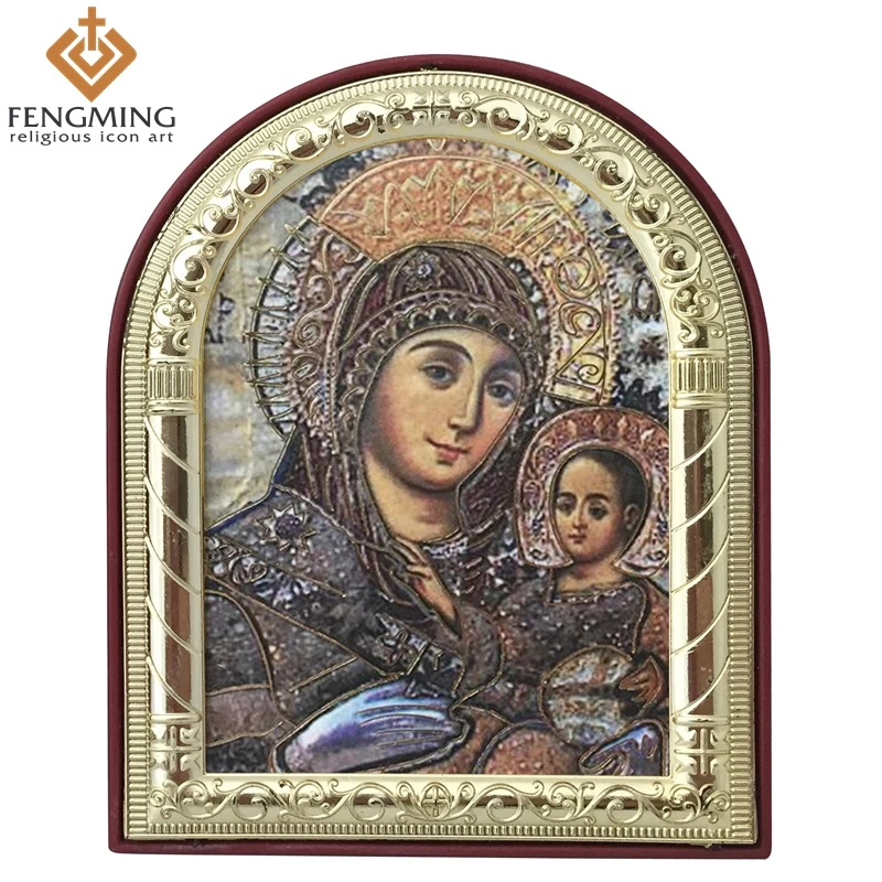 

Customized Eastern Orthodox Catholic Image Metal Framed Plastic Virgin Mary And Jesus for Religious Freedom Christian Gifts