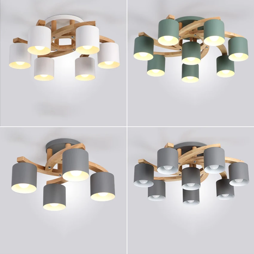 

Nordic Wood E27 Ceiling Lamp Simple Art Iron Ceiling Light Bedroom Living Room LED Kitchen Dining & Bar Luminaire Fixtures Avize