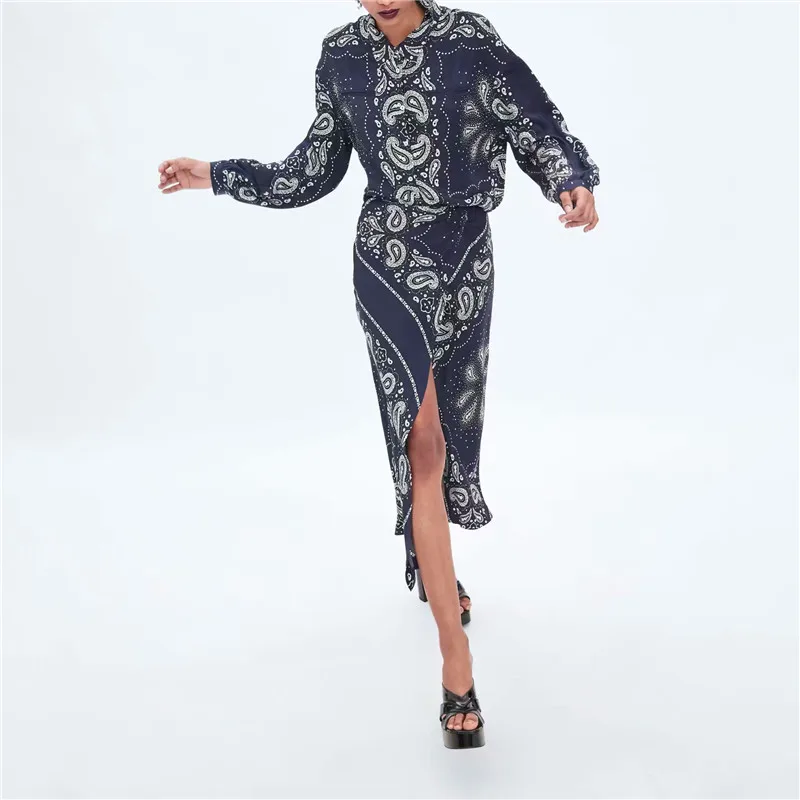 

2019 Women Spring and Summer New High Quality Print Double-flaps Fashion Skirts