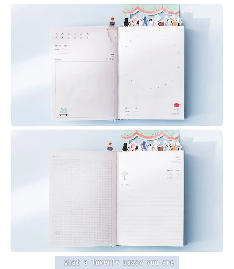 Kawaii Cat личный дневник планировщик в твердом переплете цветные Страницы Дневник Книга тетрадь Еженедельный расписание милые корейские Канцтовары Цветочная программа