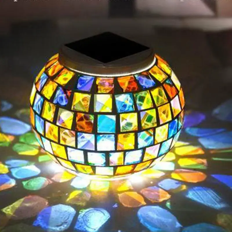 Solar Power Mosaic Glass Ball Garden Stake Color Changing 