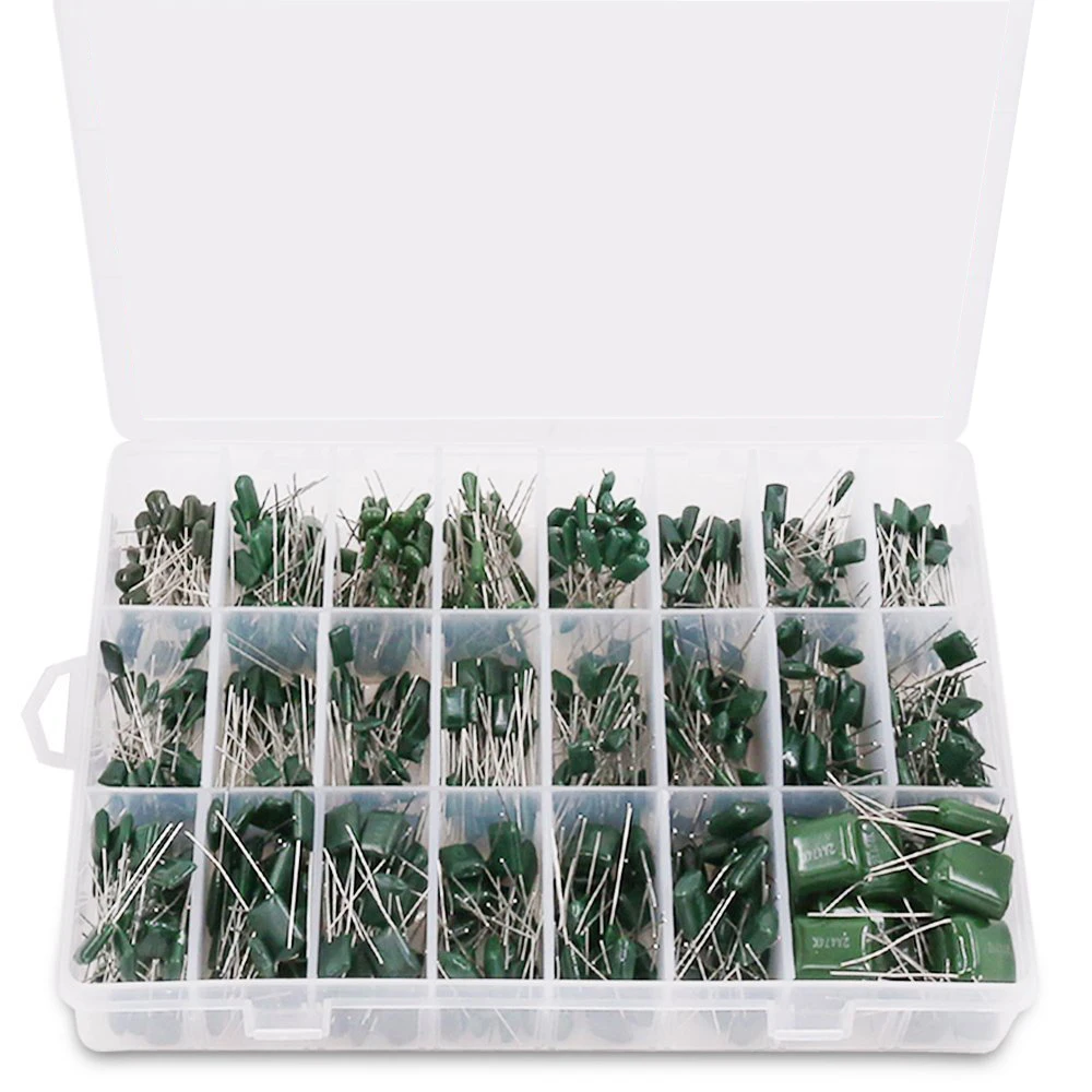 

Plastic Case 700pcs 24 Values Mylar Polyester Film Capacitor Assortment Kit 0.22NF to 470NF / 100V