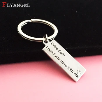 

Custom Fashion Keyring Gifts Engraved Drive Safe I Need You Here With Me Heart Keychain Couples Boyfriend Jewelry Key Chain