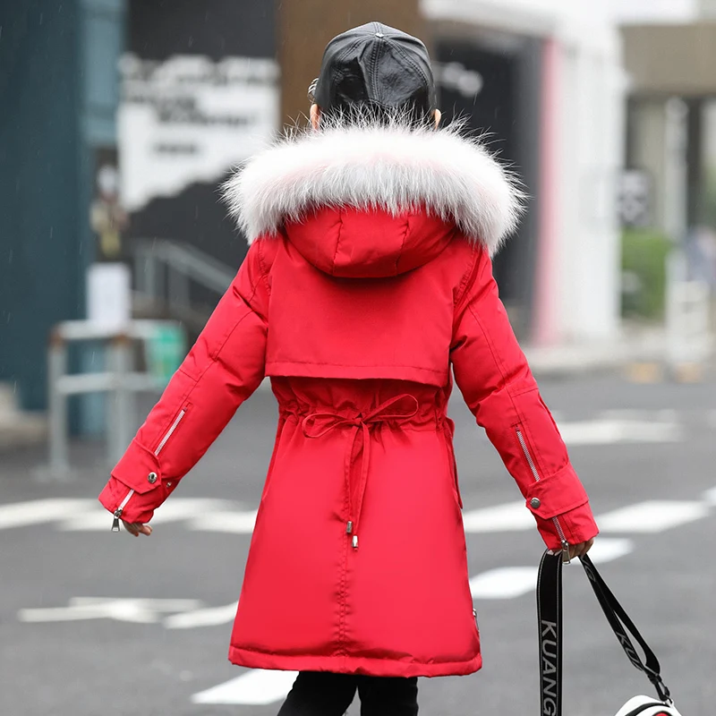 

2018 Fashion Cold Winter Down Jackets for Girl clothes Raccoon parka real Fur Children Coats Warm Thick Kids Outerwear clothing