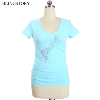 

BLINGSTORY Plus Size Women T Shirt Drilling Short Sleeve Cotton Diamond Summer T-shirts