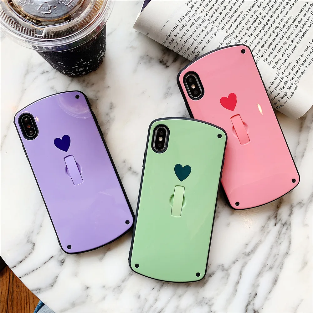 Cartoon Hide Ring Phone Case For iphone 11 pro MAX XR XS Max 6 6S 7 8 Plus X case Pretty love heart Invisible Stand Back Cover