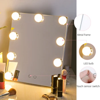 

New Arrival Makeup Mirror 9 LEDs Bulbs Dimmable USB Power Vanity Mirror Tabletop Touch Control Cosmetic Mirror With Light