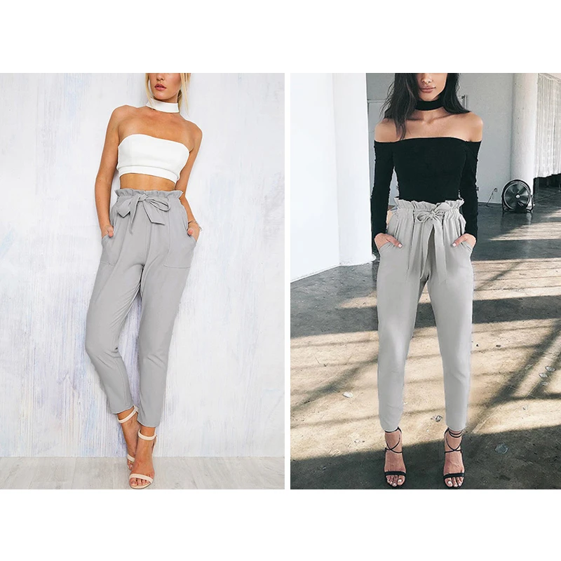 IUURANUS 2019 women Fashion chiffon high waist Harem pants bow tie drawstring sweet elastic waist pockets casual trousers IUURANUS 2019 women Fashion chiffon high waist Harem pants bow tie drawstring sweet elastic waist pockets casual trousers