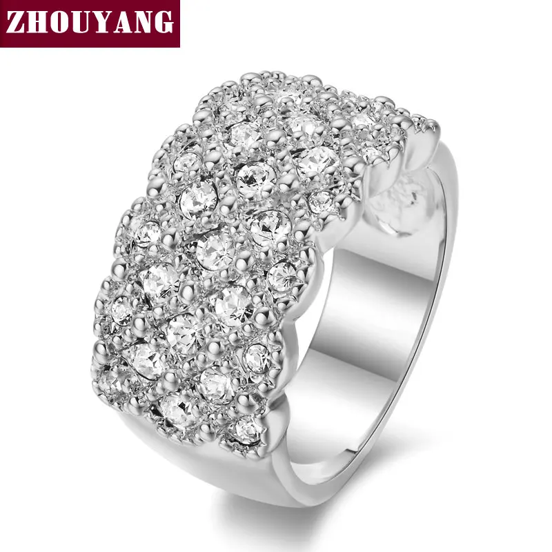 

Top Quality ZYR087 Silver Color Fully-Jewelled Ring Wedding Ring Austrian Crystals Full Sizes