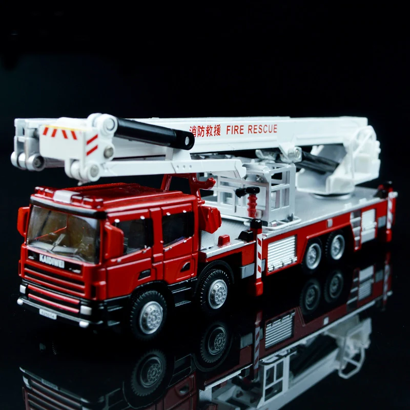 1 Pcs Alloy Engineering Lift Up Fire Engine Vehicle 1:50