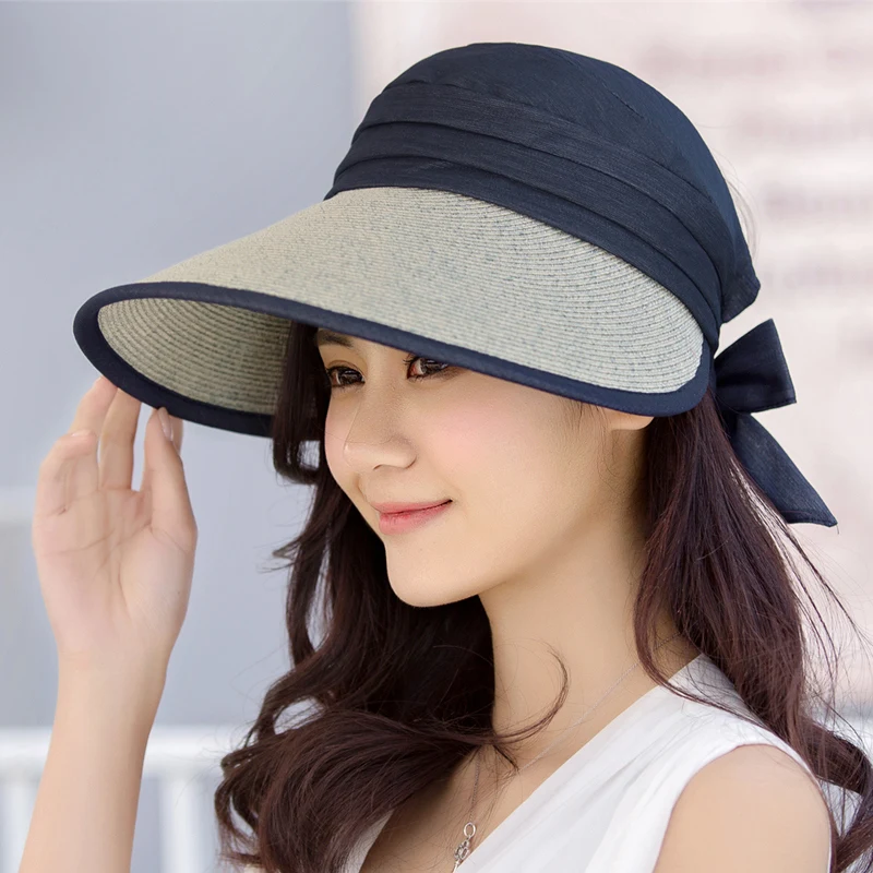 Летние женские солнцезащитные козырьки Кепки многоцелевой Beach Sun Hat для отдыха для студентов козырек шляпа с широкими полями УФ-защита