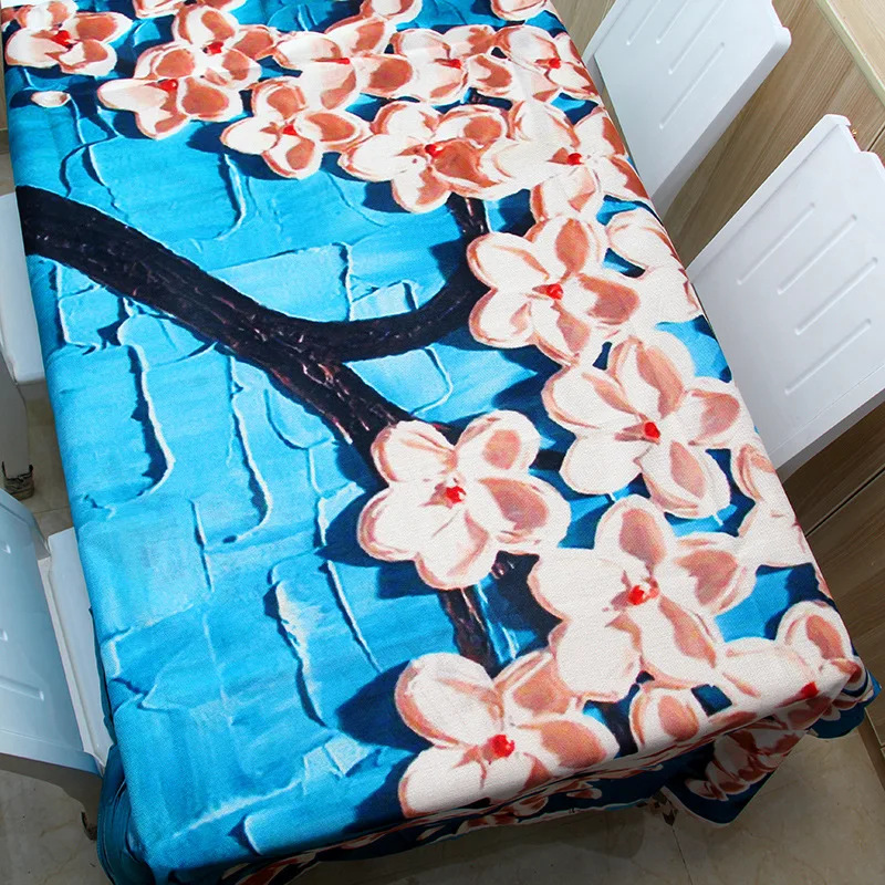 Rectangle Tablecloth 3D Flower Trees Tower Decorate Printed Table Covers Dust Proof Thick Table Cloth Home Kitchen Decoration