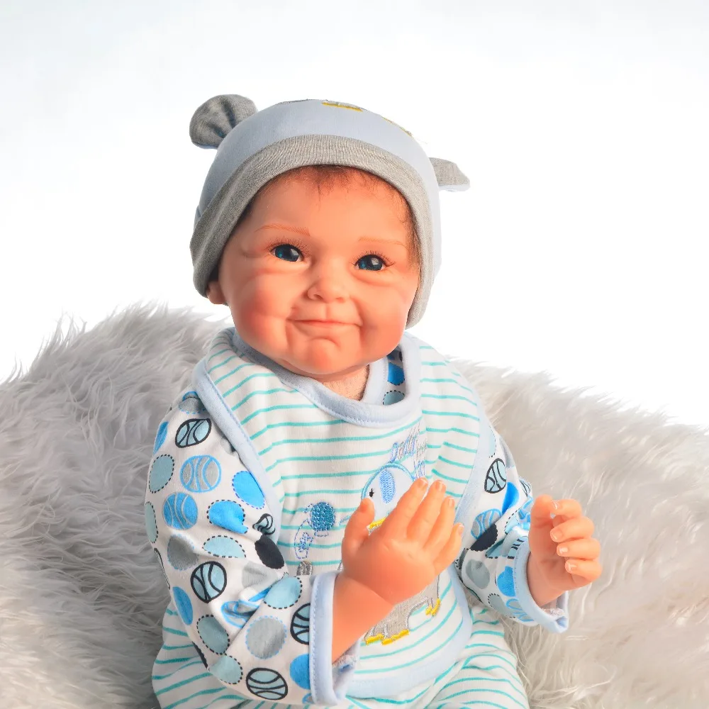 Unique smiley reborn boy doll 55cm Silicone Baby Reborn Dolls Dressed in elephant clothes Lifelike Doll Reborn Babies girl gift