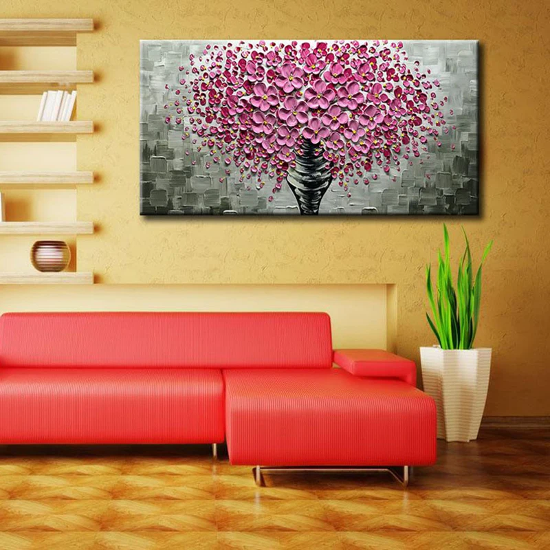 Розовый цветок, ручная роспись, холст, живопись, 3D стерео, висящая на стене, живопись, бескаркасная декоративная живопись, 32x64 inck