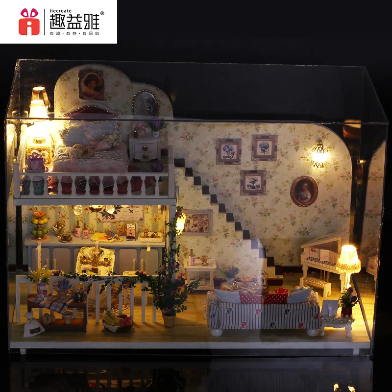 iiE CREATE 2018 New DIY 3D Mini Toys Educational Wooden Room Doll house Miniature with LED+Furniture for children Lover  (1)