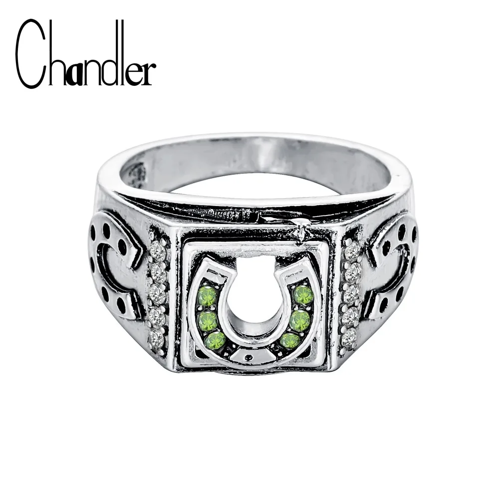 Chandler Green Stone Lucky Men's Horseshoe Ring Retro Classic Size 9 Good Luck Anillos Knuckle Anel Black | Украшения и