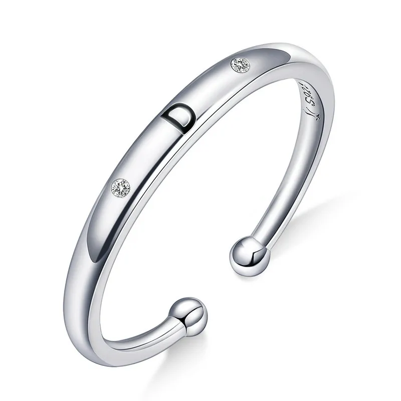 WOSTU, 925 пробы, серебро, БУКВЕННОЕ кольцо с алфавитом, циркон, Штабелируемый палец для женщин, свадебное, обручальное, ювелирное изделие CQR544 - Цвет основного камня: D