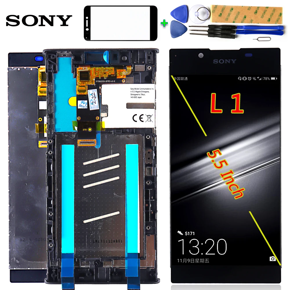 

Sony Xperia L1 5.5 inch LCD Display G3312 touch screen Digitizer Assembly G3311 G3313 Frame with Free Tempered Glass and Tools