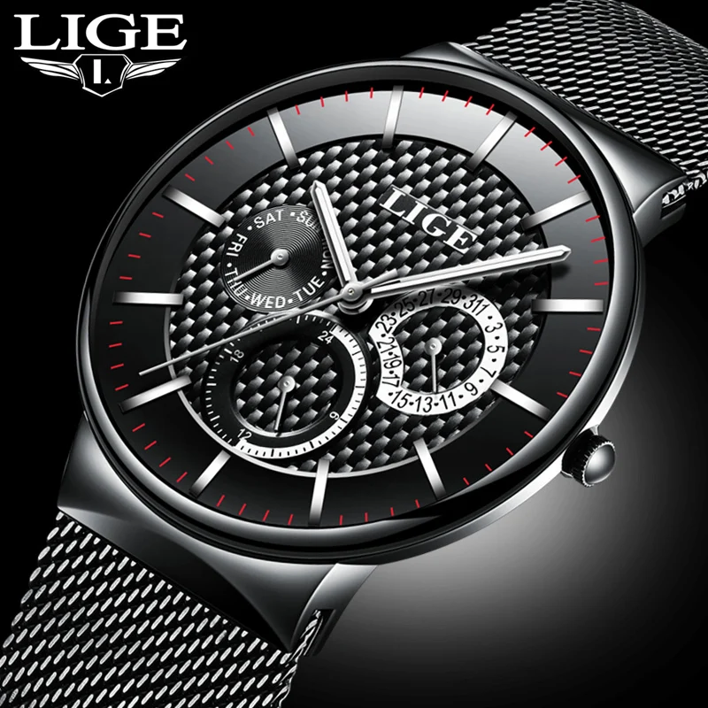 

Luxury Brand LIGE Stainless Mesh belt Watches Men Waterproof Sport Quartz Watch Man Fashion Business Watches Relogio Masculino