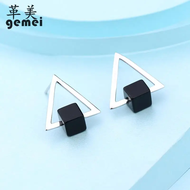 

Gemei Fashion Genuine 925 Sterling Silver Stud Earrings High Quality Triangle Natural Stone Earrings For Women Fashion Jewelry